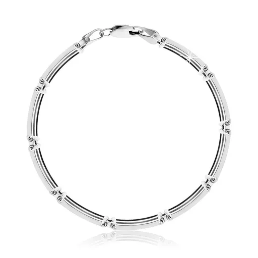 Stříbrný 925 náramek - obdélníkové články z tenkých proužků, karabinka