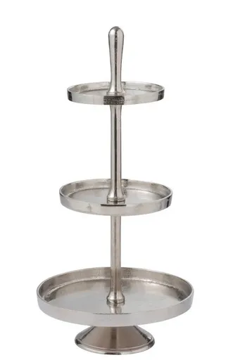 Stříbrný 3-patrový kovový etažér Legio - Ø 35*70cm 96678