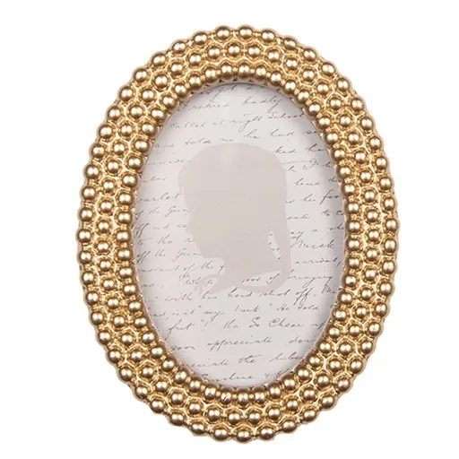 Zlatý oválný fotorámeček s perličkami - 8*2*11 cm / 6*9 cm Clayre & Eef