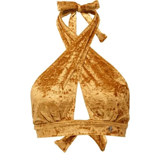 GOLDBEE VELVET SWIMSUIT CROSS Dámský vrchní díl plavek, zlatá, velikost