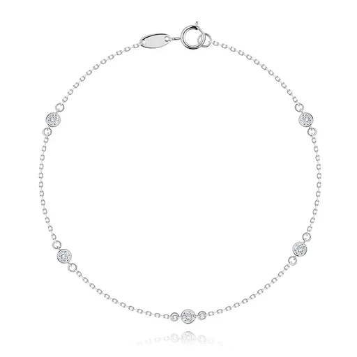 Náramek z bílého 14karátového zlata - kulatý čirý zirkon, zkosená očka