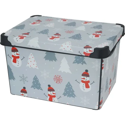 Úložný box s víkem Zimní motiv, 22 l, šedá, 40x23x30cm