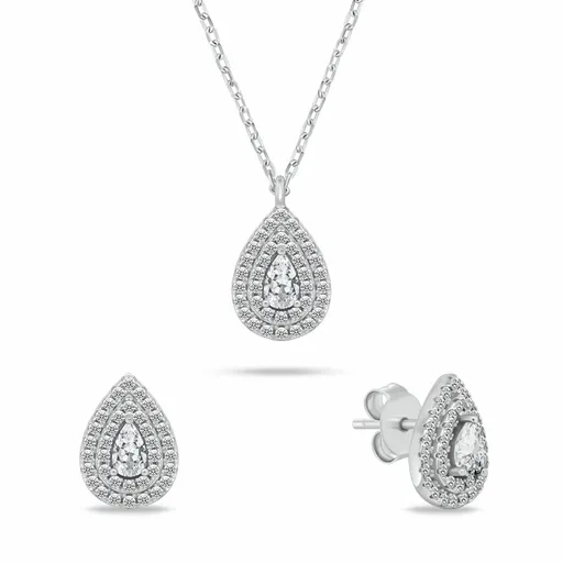 Brilio Silver Set šperků s čirými zirkony Tear Drop SET284W (náhrdelník, náušnice)