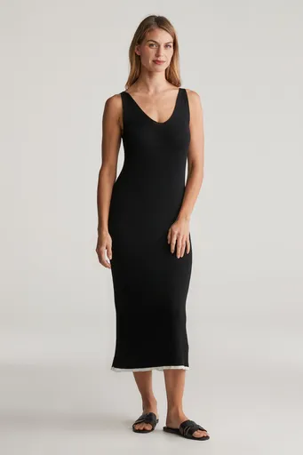 ŠATY GANT CONTRAST RIBBED KNIT STRAP DRESS BLACK