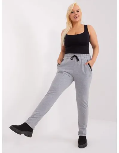 Dámské tepláky s nášivkou melanžové plus size šedé