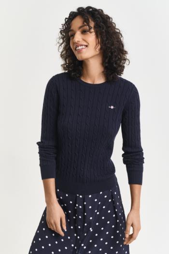 SVETR GANT STRETCH COTTON CABLE C-NECK EVENING BLUE