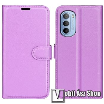 WALLET notesz tok / flip tok - LILA - asztali tartó funkciós, oldalra nyíló, rejtett mágneses záródás, bankkártyatartó zseb, szilikon belső - MOTOROLA Moto G41 / Moto G31