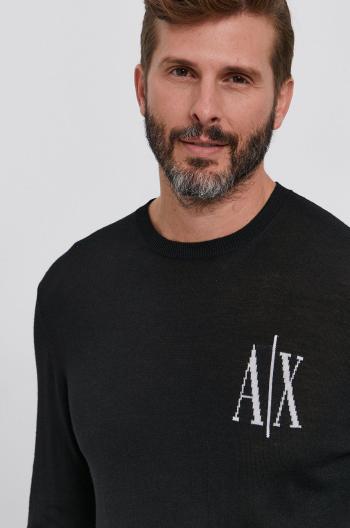 Vlněný svetr Armani Exchange pánský, černá barva, lehký