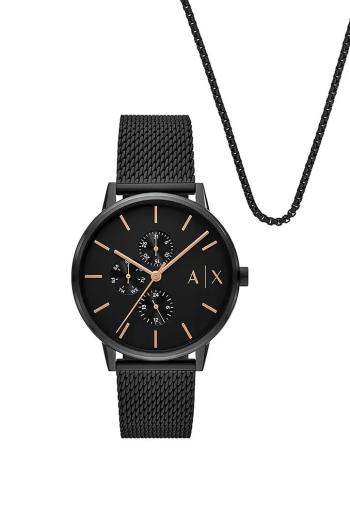 Hodinky a náhrdelníky Armani Exchange černá barva, AX7162SET