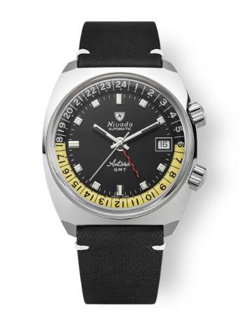 Nivada Grenchen Antarctic GMT - Black - Black Leather White Stitching