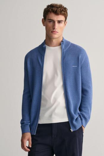 SVETR GANT COTTON PIQUE ZIP CARDIGAN DENIM BLUE MELANGE