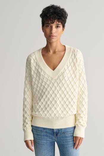 SVETR GANT TEXTURED KNIT V-NECK CREAM