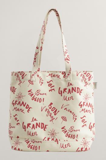 TAŠKA GANT TEXT PRINTED CANVAS TOTE BAG CREAM