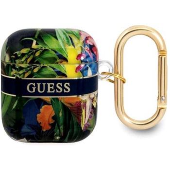 Guess TPU Flower Print Pouzdro pro Apple Airpods 1/2 Blue (GUA2HHFLB)