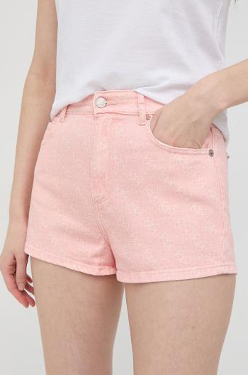 Kraťasy Guess dámské, růžová barva, vzorované, high waist