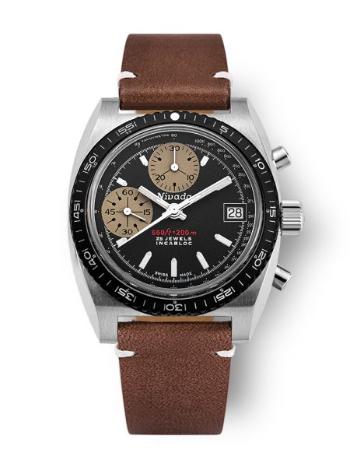 Nivada Grenchen Chronosport White Automatic - Brown Leather White Stitching