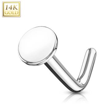 Piercing do nosa z bieleho 585 zlata - zahnutý, hladký plochý krúžok 