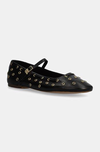 Kožené baleríny Tommy Hilfiger MARYJANE BALLERINA EYELETS černá barva, FW0FW08311