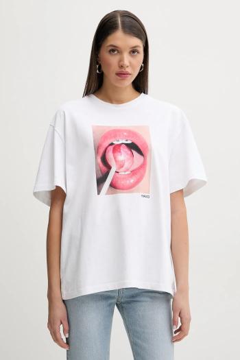 Bavlnené tričko Fiorucci Lollipop Mouth Print Boxy T-Shirt dámske, biela farba, U02SPTSH103CJ01WH09