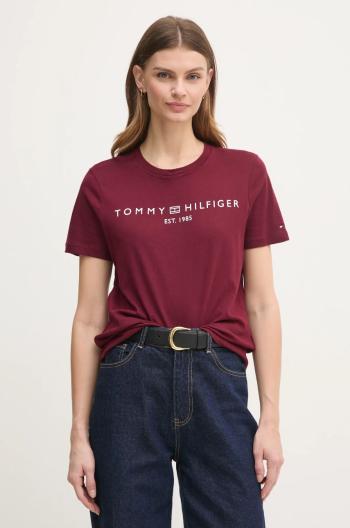 Bavlněné tričko Tommy Hilfiger vínová barva, WW0WW40276