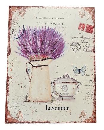 Nástěnná kovová cedule se džbánem levandule Lavender - 25*33 cm 8PL- 457825331111