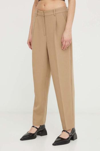 Kalhoty Bruuns Bazaar CindySus Dagny pants dámské, béžová barva, přiléhavé, high waist, BBW2393