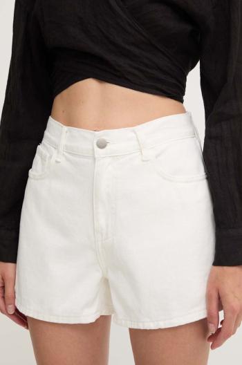 Džínové šortky Answear Lab dámské, bílá barva, hladké, high waist