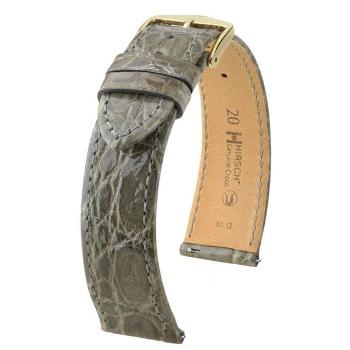 Řemínek Hirsch Genuine Croco - šedý, lesk - 16 mm - M – Střední délka - 14 mm - Zlatá