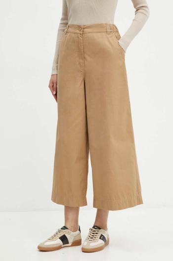 Bavlněné kalhoty Weekend Max Mara béžová barva, široké, high waist, 2425136101600