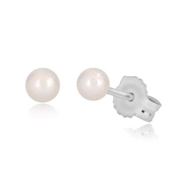 Puzetové náušnice z bieleho 14K zlata - guľatá perlička v bielom odtieni