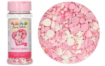 Růžové a bílé cukrové zdobení Baby Girl 50 g - FunCakes