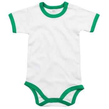 Babybugz Dvoubarevné dětské body s krátkým rukávem - Bílá / středně zelená | 3-6 měsíců