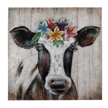 3D kovovo-dřevěný obraz kráva Iron Cow - 80*5*80 cm 5WA0200