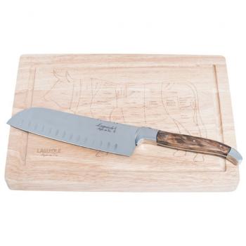 Santoku nůž s prkénkem Laguiole Luxury 17 cm olive