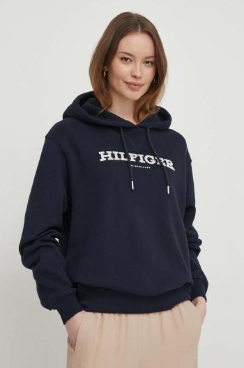 Bavlněná mikina Tommy Hilfiger dámská, tmavomodrá barva, s kapucí, s aplikací, WW0WW41236