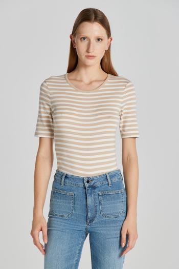 TRIČKO GANT SLIM STRIPED 1X1 RIBBED SS T-SHIRT DRY SAND