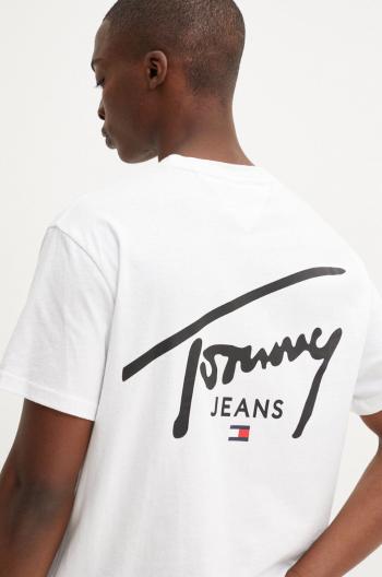 Bavlnené tričko Tommy Jeans pánske, biela farba, s potlačou, DM0DM18536