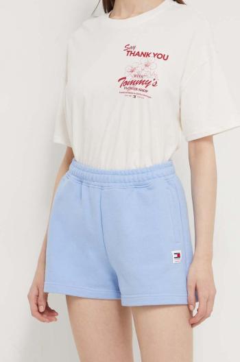 Bavlněné šortky Tommy Jeans hladké, high waist, DW0DW17772