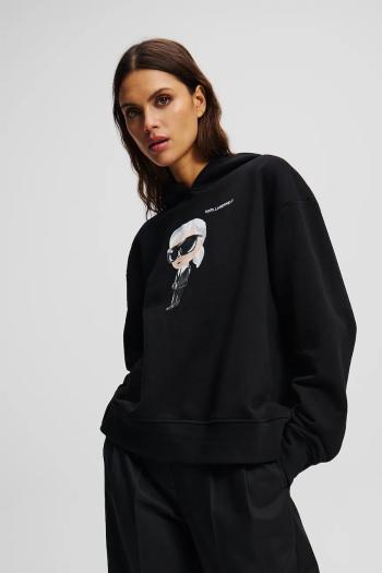 Mikina Karl Lagerfeld dámska, čierna farba, s kapucňou, s potlačou, A1W20083