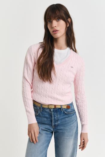 SVETR GANT STRETCH COTTON CABLE V-NECK SALMON