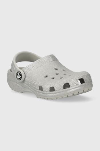 Dětské pantofle Crocs stříbrná barva