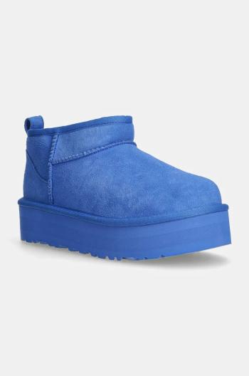 Dětské semišové sněhule UGG KIDS CLASSIC ULTRA MINI PLATFORM modrá barva, 1157791K