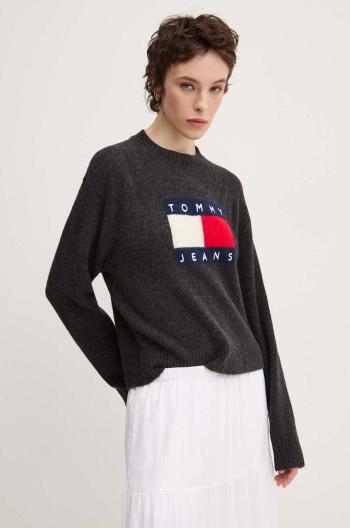 Svetr z vlněné směsi Tommy Jeans dámský, šedá barva, lehký, DW0DW18681