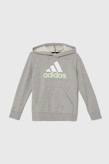 Dětská mikina adidas šedá barva, s kapucí, s potiskem