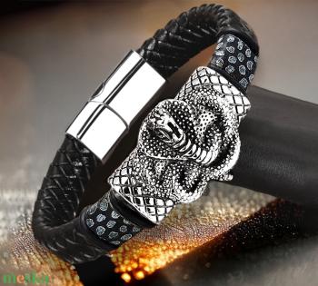 Uraeusz kobra férfi karkötő egzotikus bőrrel