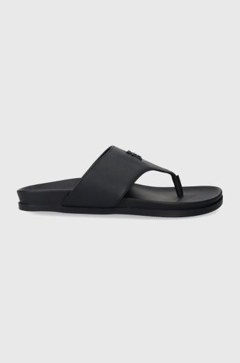 Kožené žabky Tommy Hilfiger THONG COMFORT SANDAL dámské, tmavomodrá barva, na plochém podpatku, FW0FW08042