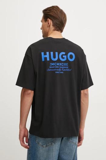 Bavlněné tričko Hugo Blue černá barva, s potiskem