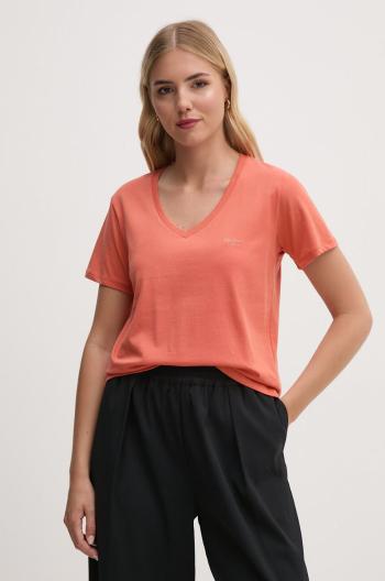 Bavlněné tričko Pepe Jeans FIORE V NECK oranžová barva, PL505948