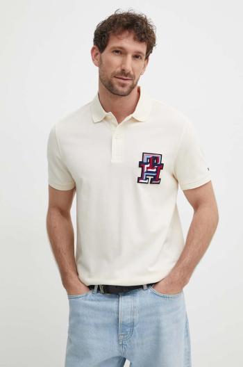 Polo tričko Tommy Hilfiger béžová barva, s aplikací, MW0MW34842