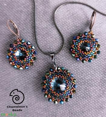 "Dark Blue and Olive Mandala" fülbevaló és nyaklánc